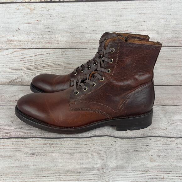 Frye Mens Sz 9.5D Bowery Lace-Up Boots Brown Leather